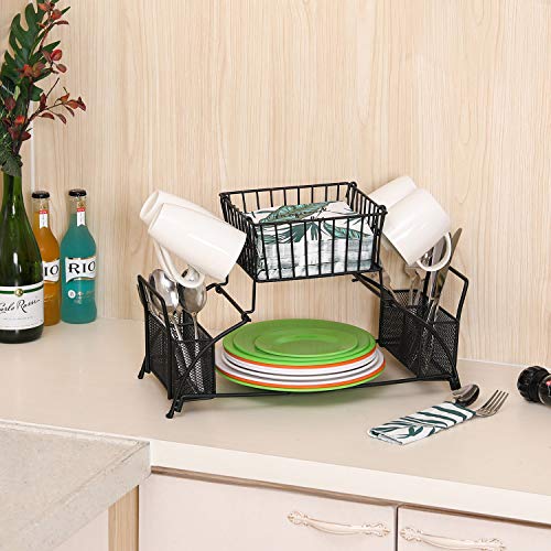 TQVAI 2 Tier Buffet Caddy Utensils Organizer with Mug Holder for Plates