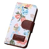 Iphone 5 Case, Shensee Fashion Flip Magnetic Wallet Floral Jacquard Leather Cover Case for Iphone 5c, Women Bag, Dirt-resistant, Anti-knock, Rhinestone Case, Compact, Elegant, Stylish, Card Slots for Carrying Id, Cash and Credit Cards (White)