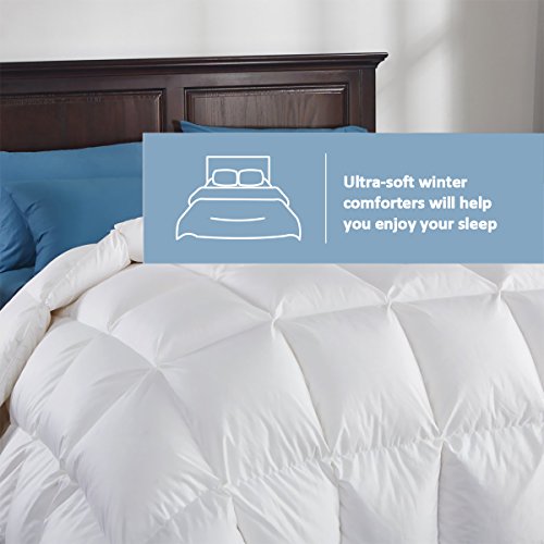 puredown 800 Fill Power White Goose Down Comforter, 700 Thread Count, 100% Cotton Fabric, Queen Size, White