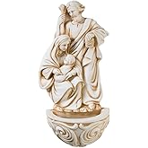 Resin Holy Family Saint Joseph Mary and Infant Christ Water Font 6.5 Inch
