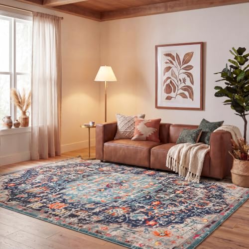 SAFAVIEH Boho Rug for Living Room, Dining Room, Bedroom - Madison Collection, Short Pile, in Black and Teal, 244 X 305 cm
