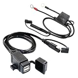 MOTOPOWER MP0609EA 3.1Amp Waterproof Motorcycle Dual USB Charger Kit SAE to USB Adapter Cable Phone Tablet GPS Charger with SAE Ring Terminal Cable Harness