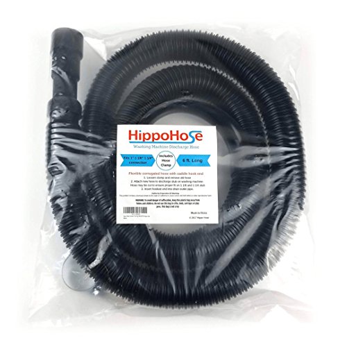 Washing Machine Drain Discharge Hose - 6 ft Flexible Corrugated Plastic with Universal Connection for 1", 1 1/8" and 1 1/4" Stub Outlets Includes Hose Clamp and Saddle Hook