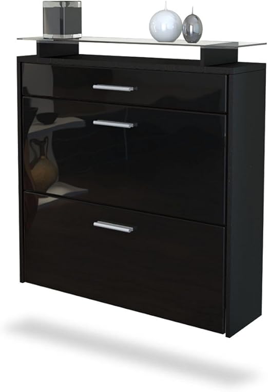 Vladon Meuble à Chaussures Suspendu Malea en Noir/Noir laqué Haute