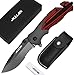 Jellas 4 in 1 Pocket Folding Knife with Leather Sheath and Sharpener, Tactical Knife with 7Cr17(440A) Serrated Blade, Idea Gift for Men, Camping, Hunting, Survival, Outdoor and EDC