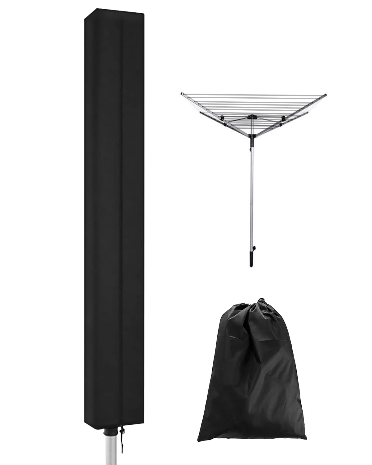 Evolpor 165 * 16 * 16CM Rotary Washing Line Cover with Storage Bag, Waterproof Rotary Clothes Line Cover with Zip, Heavy Duty Durable Whirligig Cover for Rotary Dryer or Parasol, Outdoor, Garden