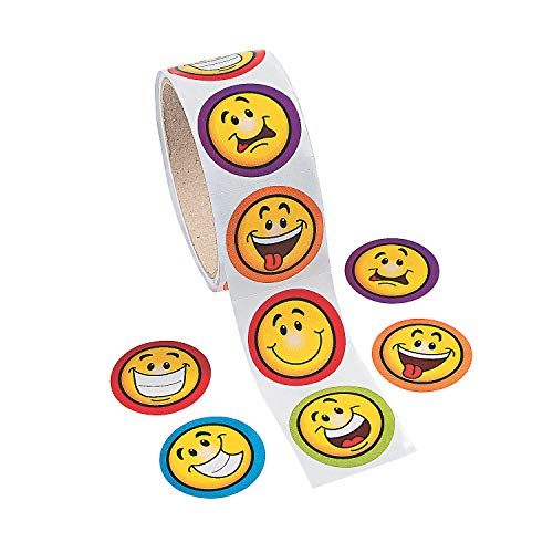Fun Express Goofy Smile Face Sticker Rolls. (100 Stickers Per Roll, Shrink-Wrapped)