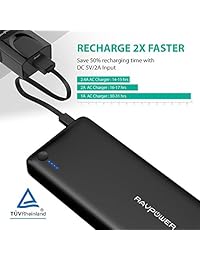 RAVPower 26800 mAh (Total 5,5, tecnología de iSmart 2.0 de entrada a salida, 3 Port, 2 A) Cargador portátil Power Bank External Battery Pack + 2.4 A Cargador de pared para Smartphones, Tablet y más
