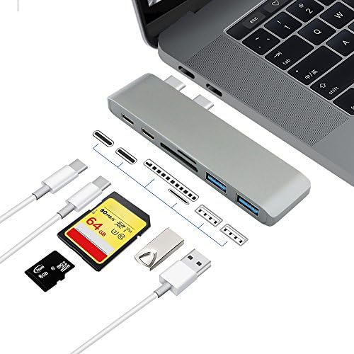 USB C Hub Type-C Combo Hub Adapter Charger 6 Port with USB3.0 SD/TF Slot For MacBook Pro 2017 2016,Superspeed Thunderbolt 3 40GB/s , Power Delivery Charging,Aluminum Body ,Multiple Port