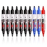 VIZ-PRO 3 Colored Double Head Dry Erase Markers with Round Tip / Chisel Tip, Pack of 10