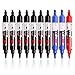 VIZ-PRO 3 Colored Double Head Dry Erase Markers with Round Tip / Chisel Tip, Pack of 10