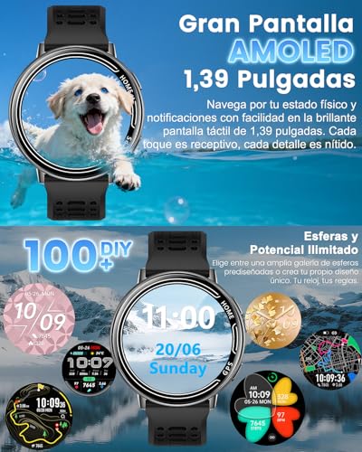 Rmana Smartwatch Men with GPS, Smartwatch Watch 1.39" Touch Screen, Bluetooth Calls, Sports Modes, Compass, Heart Rate Monitor, Blood Pressure Measurement, Digital Watch iOS/Android