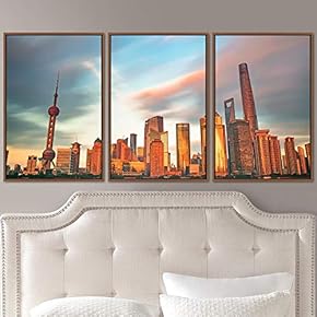 signwin 3 Piece Framed Canvas Wall Art City...