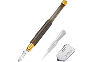 IMT Pencil Style Oil Feed Glass Cutter Tungsten Carbide Tip, Professional Mosaic/Tiles/Stained Glass Cutting Tool with Extra Replaceable Head and Oil Reservoir, 2mm-12mm