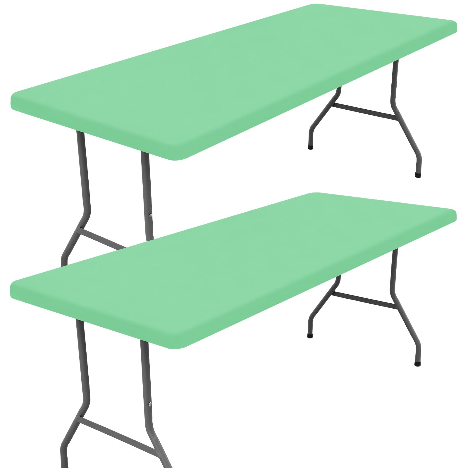 Photo 1 of Moosfor Spandex 8 Foot Rectangle Table Cloth 2 Pack, Elastic Fitted Tablecloths for Picnic, Stretch Washable Patio Table Cover for Outdoor, Camping, Banquet and Parties (Bright Green, 30"x96")