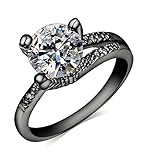 Women's White AAA Cubic Zirconia Black Gold Plated Stainless Steel Engagement & Wedding Band,Size 6 7 8