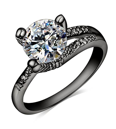 Women's White AAA Cubic Zirconia Black Gold Plated Stainless Steel Engagement & Wedding Band,Size 6 7 8