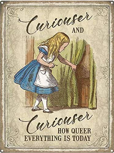 Alice in Wonderland "curiouser & curiouser" metal wall sign plaque 30x40cm
