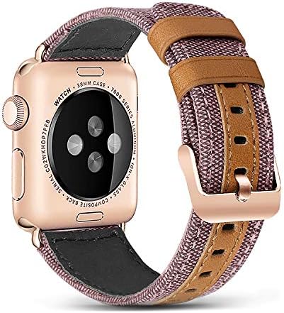 Jobese Compatible with Apple Watch Band 42mm 44mm 38mm 40mm, Canvas Fabric with Genuine Leather Strap Replacement Wristband Compatible with Apple Watch Series 5 4 3 2 1, Men Women