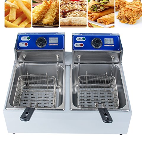 Click Here to See More Images Zinnor Deep Fryer 5000W, 11L Dual Tanks Deep Fryer Commercial Tabletop Fryer Temperature Control, Removable Oil Bowl, 304 Food Grade Stainless Steel