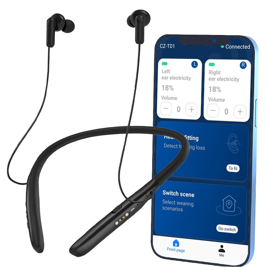 Photo 1 of Jusha CZ-T01 Neckband Hearing Amplifier & Aids with free APP and Bluetooth 50dB Gain for Moderate-Severe Hearing Loss, 34-Channel Noise Cancelling, 30H Rechargeable,preventing loss, keeping devices safe