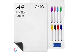 Hiziwimi A4（11.7x8.3 Inch） 2 Pcs White Magnetic Dry Erase Whiteboard for Fridge,Small Fridge Message White Boards 8 Pens,1 Er