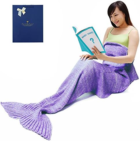 Mermaid Tail Blanket,Swelltoda Mermaid Blanket for Adults Cotton Blanket Mermaid Crochet Tail Blanket Sleeping Bag for Girls(Lavender Purple)