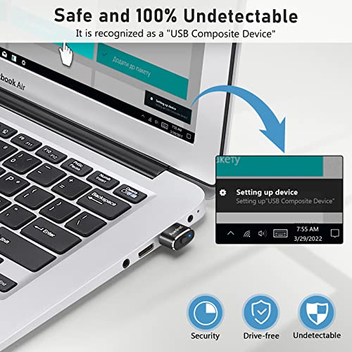 USB Mouse Mover with Switch Button, Automatic Mini Mouse Shaker with 2 Jiggle Modes, Driver-Free, Plug & Play, Keep Computer/Laptop Awake, USB-C Adapter, Black