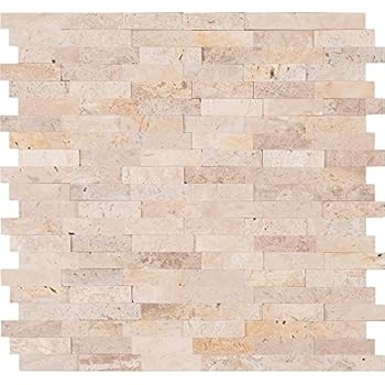 Vogue Peel & Stick Ivory Travertine Honed and Split Face Mix Brick Pattern Mosaics for Kitchen Backsplash & Wall Tile (5)