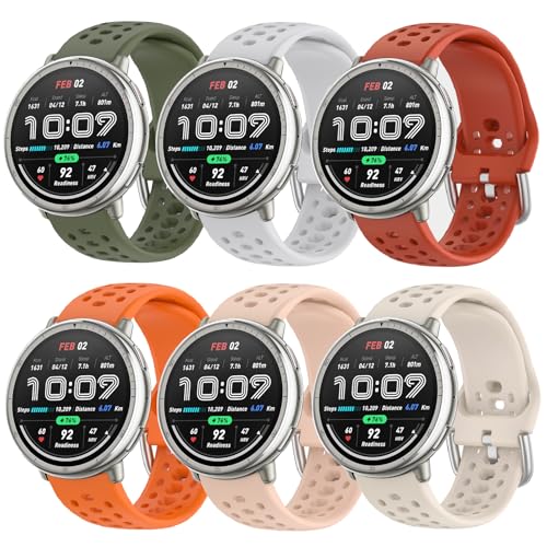 CHULN 6 Pezzis Cinturino per Amazfit Active 2/Active/Active 3 Premium/Garmin Vivoactive 5/Amazfit GTS/GTS 2/2 Mini, 20mm Regolabile Sportiva Cinturino in Silicone Morbido di Ricambio per Smartwatch.