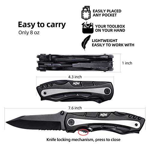 INONE 15-in-1 Multitool Repair tool Pocket Knife Utility Knife with Blades, Saw, Pliers, 9 Screwdriver Bits, Bottle/Can Opener Multi Tool for Outdoor, Car set, Home, Camping, Hiking, Fishing, Hunting - Thumbnail 3