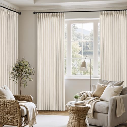 MIULEE Pinch Pleated Thick Linen Curtains 96 Inches 4 Panels Set Ivory Cream Back Tab Memory Trained Pinch Pleat Semi Sheer Light Filtering Privacy Curtains Window Drapes for Living Room Bedroom Birch