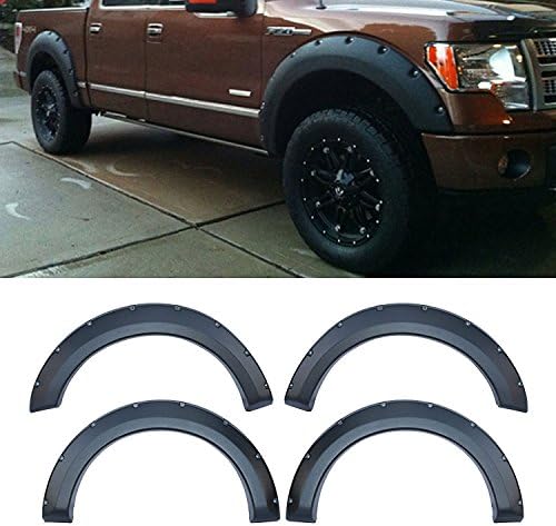 EZ Auto For 09-14 Ford F150 Styleside Only (Not For Platinum or SVT Raptor Models) | Textured Matte Black Pocket Bolt-Riveted Style Fender Flare Set, 4 Pcs