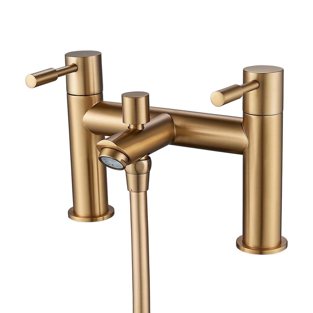 Luckyhome Bath Filler Mixer Tap Double Lever Chrome Solid Brass with Shower Hand