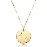 MEVECCO Gold Necklace Coin Disc Zodiac 12 Constellation Star Connected Engraved Horoscope Sign Astrology Pendant 18K Gold Plated Chain Dainty Personalized Simple Jewelry