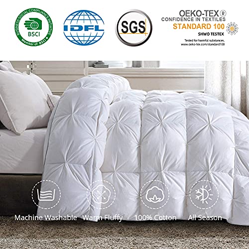 Hombys 120x98 Oversized King Feather and Down Comforter, White Pinch Pleat Thick California Cal