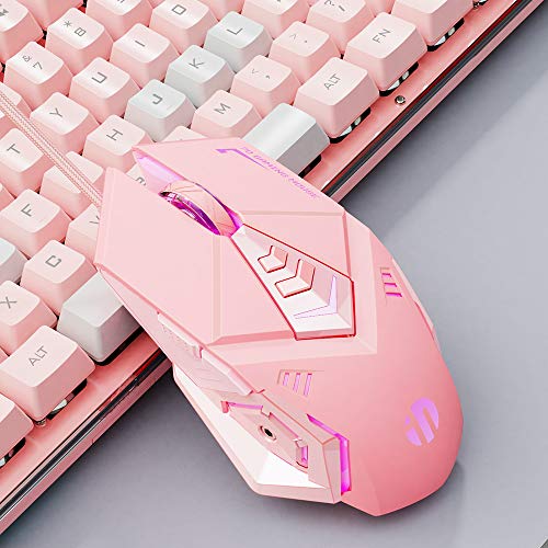 INPHIC Mouse da Gioco Cablato, Gioco ergonomico Mouse per Computer USB Mouse RGB Gamer Desktop Laptop PC Mouse da Gioco, 7 Pulsanti programmabili per Windows 7/8/10/10 XP Vista Linux (Rosa)