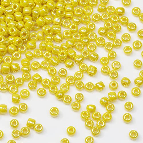 Tibaoffy Yellow Bright Beads Size 8/0 Crafts Glass Seed Beads 3mm for Jewelry Making (Total About 100gm About 3600pcs)
