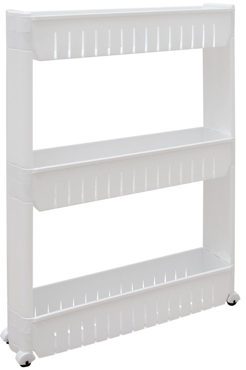 EYEPOWER Slim Storage Trolley Rolling Schelf Kitchen Bathroom Rack 3-Tier White