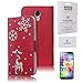 Samsung Galaxy S4 Christmas Wallet Case, Bling Rhinestone Leather Flip Wallet Snowflake Reindeer Design Case Cover For Samsung Galaxy S4 i9500 For Christmas & Winter(Does Not Fit Galaxy S4 Active Or Mini) (Red)