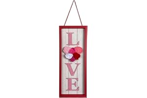 Eternhome Love Sign Valentine's Day Decorations Cloth Flower Wooden Hanging Pink Loving Décor Vintage Home Sign Rustic Front Door Romantic Gift for Lover