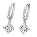 18K Gold and Silver Crystal Rhinestone Hoop Hook Drop Earrings (Silver)