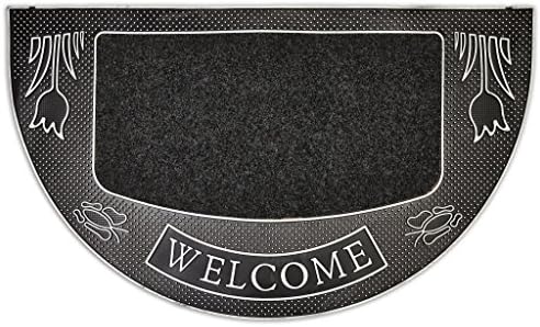 Minals Mark Half Circle Turf Absorbent Washable Water Grey Charcoal Rubber Door Mats, 45cm x 80cm