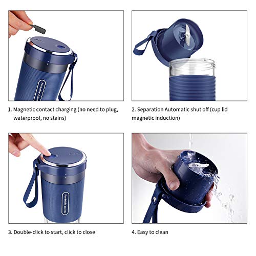 Portable Blender, Cordless Personal Blender Juicer, Mini Mixer, Waterproof Smoothie Blender With USB Rechargeable, BPA Free Tritan 300ml, Home, Office, Sports, Travel, Outdoors