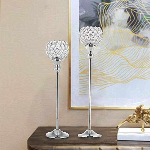 VINCIGANT Silver Crystal Pillars Modern Candlesticks for Wedding Party Anniversary Celebration Coffee Table Decorative Centerpiece Set of 2 Gifts Boxed - Thumbnail 4