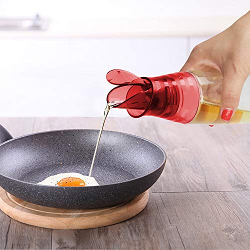 Gmisun 2 Pack Olive Oil Dispenser Bottle with Automatic Flip Lid Dripless Glass Oil Bottle for Kitchen Oil and Vinegar Cruet 12 Ounce Grey Red and Grey