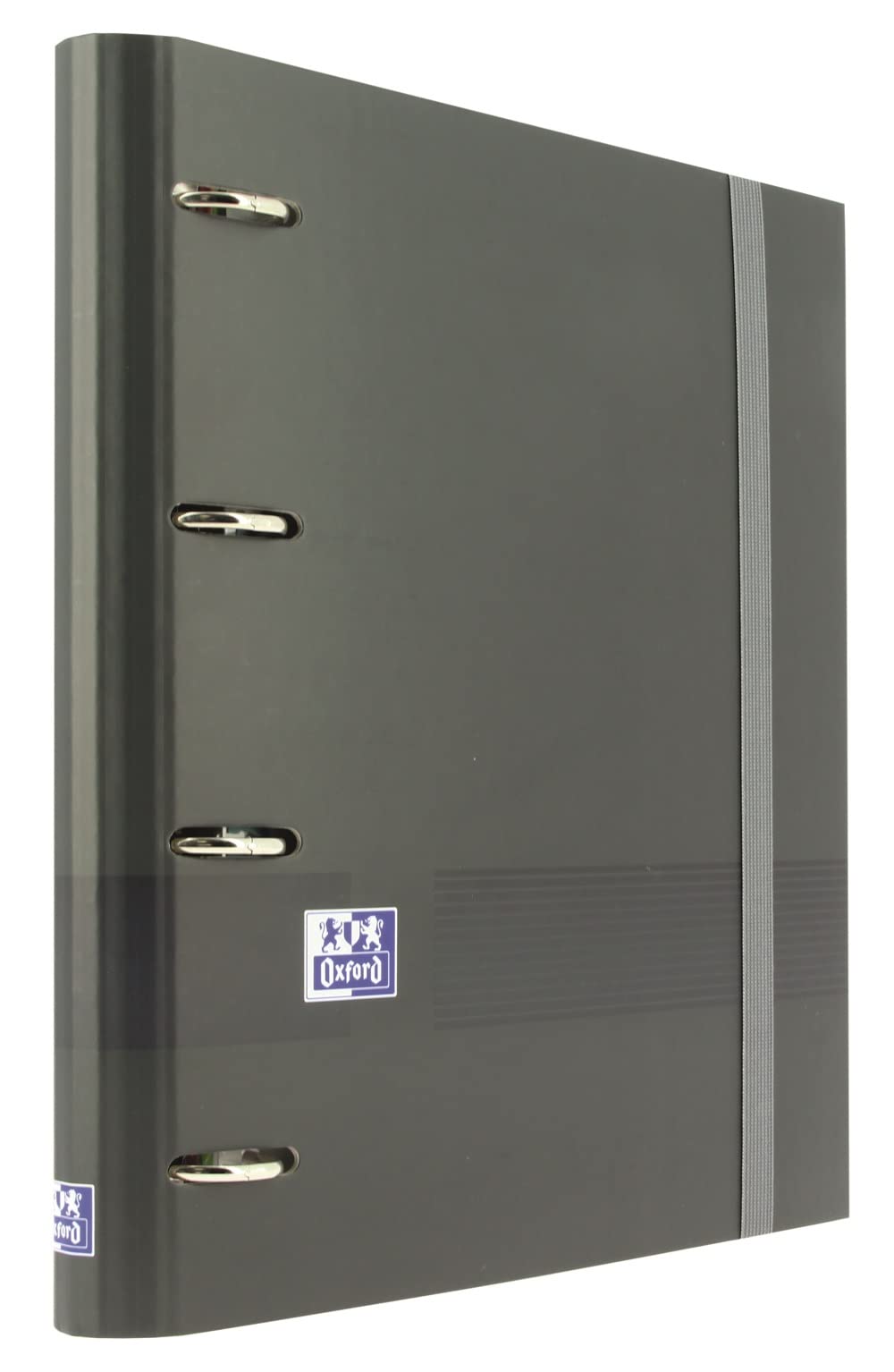 Oxford, 4 Ring Binder A4+, Extra Cover, Rubber Closure and Refill 5 x 5 Grid with 5 Colour Bands, Includes Whiteboard and Sticker Sheets, Black