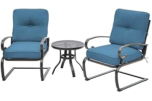 Incbruce Outdoor Furniture 3Pcs Patio Bistro Set, Springs Motion Chairs and Bistro Round Table Set, Metal Small Patio Conversation Set with Cushions (Peacock Blue)