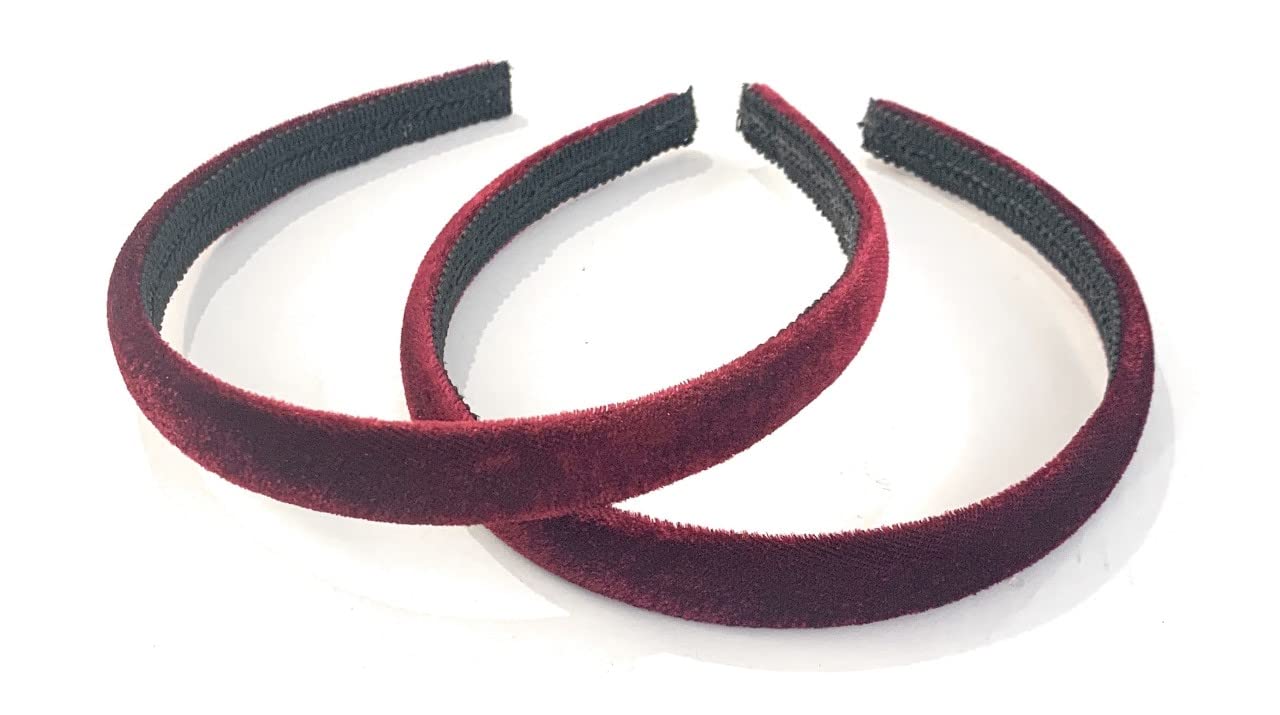 2 x Velvet Girls School Headband Alice band Hair Accessories - UK (Burgundy/Dark Red)