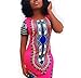 Womens Traditional African Print Dashiki Stretch Bodycon Dress 3XL Pink